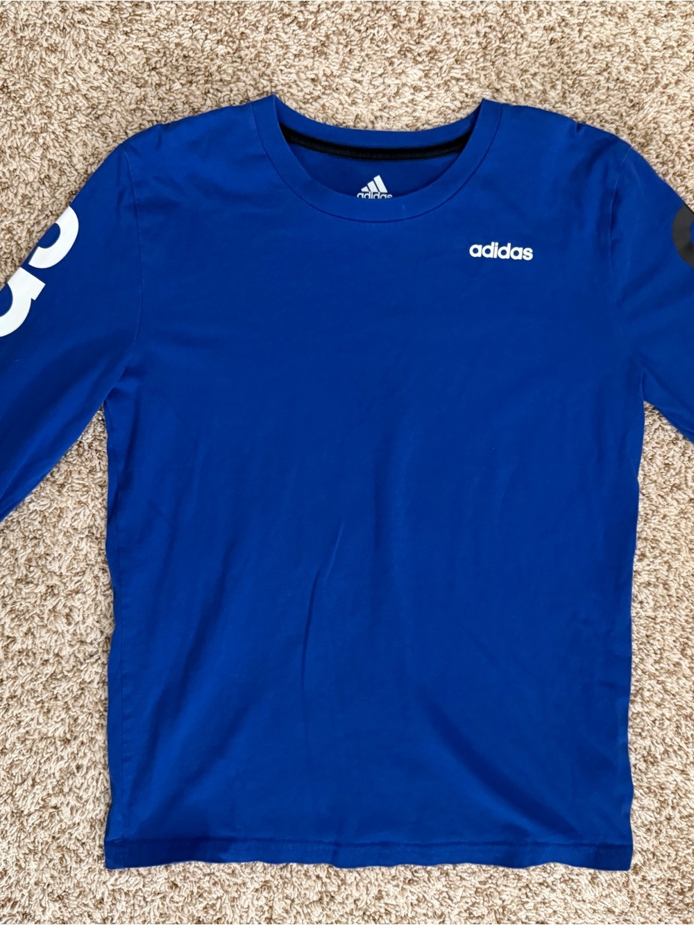 adidas Royal Blue Long Sleeve Kids Tee with White Logo